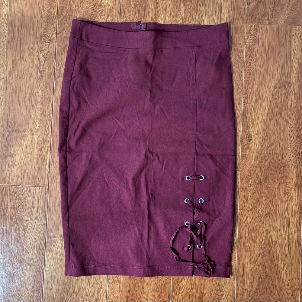 Charlotte Russe Deep Red Pencil Skirt with Tie Front Detail